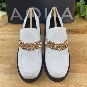 Aqua White Leather Flats, 9M